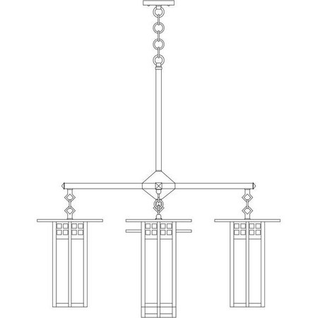 Arroyo Craftsman 9" Glasgow Long Body 4 Light Chandelier, Center Light, Rustic Brown, Clear Seedy Glass GCH-9L/4-1CS-RB